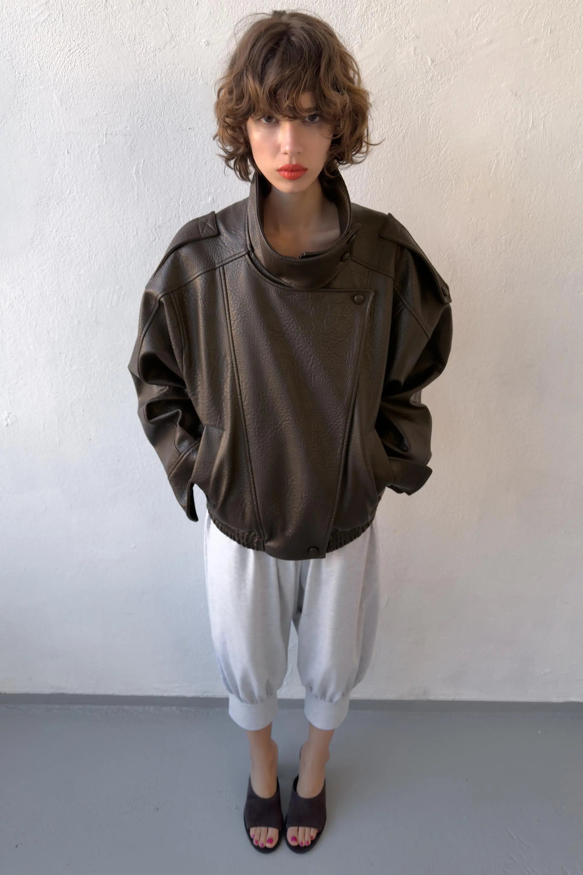 Braune oversized Lederjacke Damen Vintage Look Novera Clothing